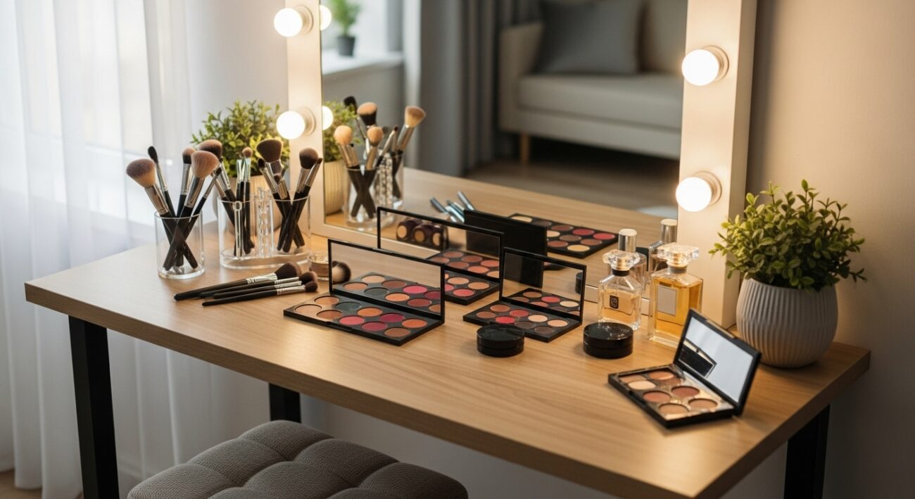 Domowy kącik beauty - jak ustawić lustro, oświetlenie i sprzęty do makijażu?