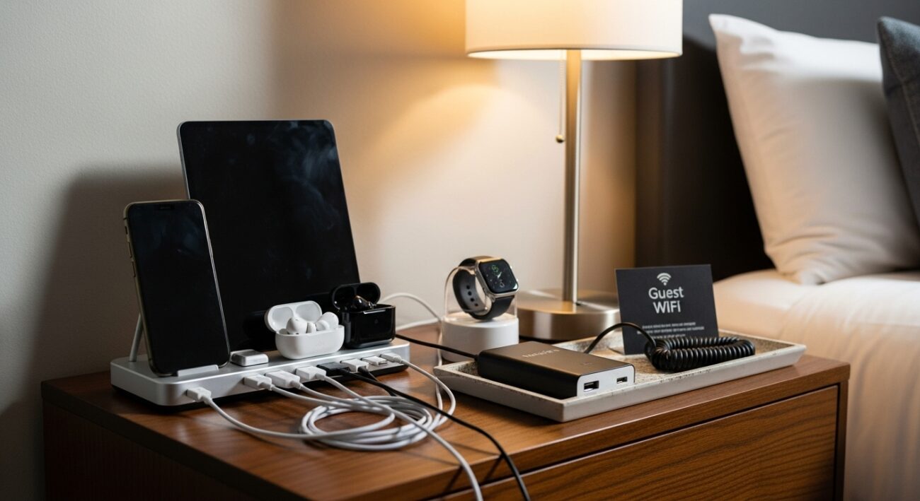 Jak urządzić kącik do ładowania sprzętów dla gości, którzy zostają na noc?