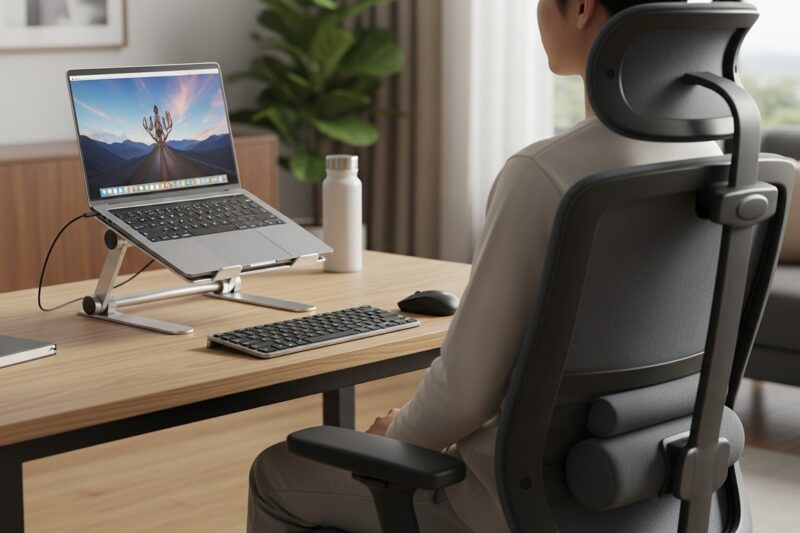 Jak zadbać o kręgosłup przy pracy z laptopem - prosty setup biurka w domu?