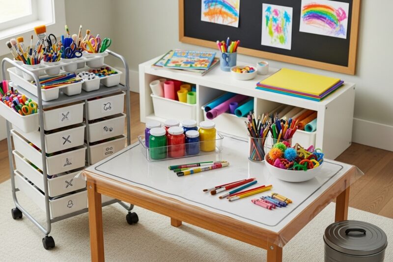 Jak zorganizować domowy kącik plastyczny dla dzieci, żeby łatwo było potem posprzątać?