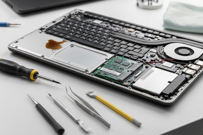Serwis laptopa po zalaniu – kiedy naprawa jest możliwa?